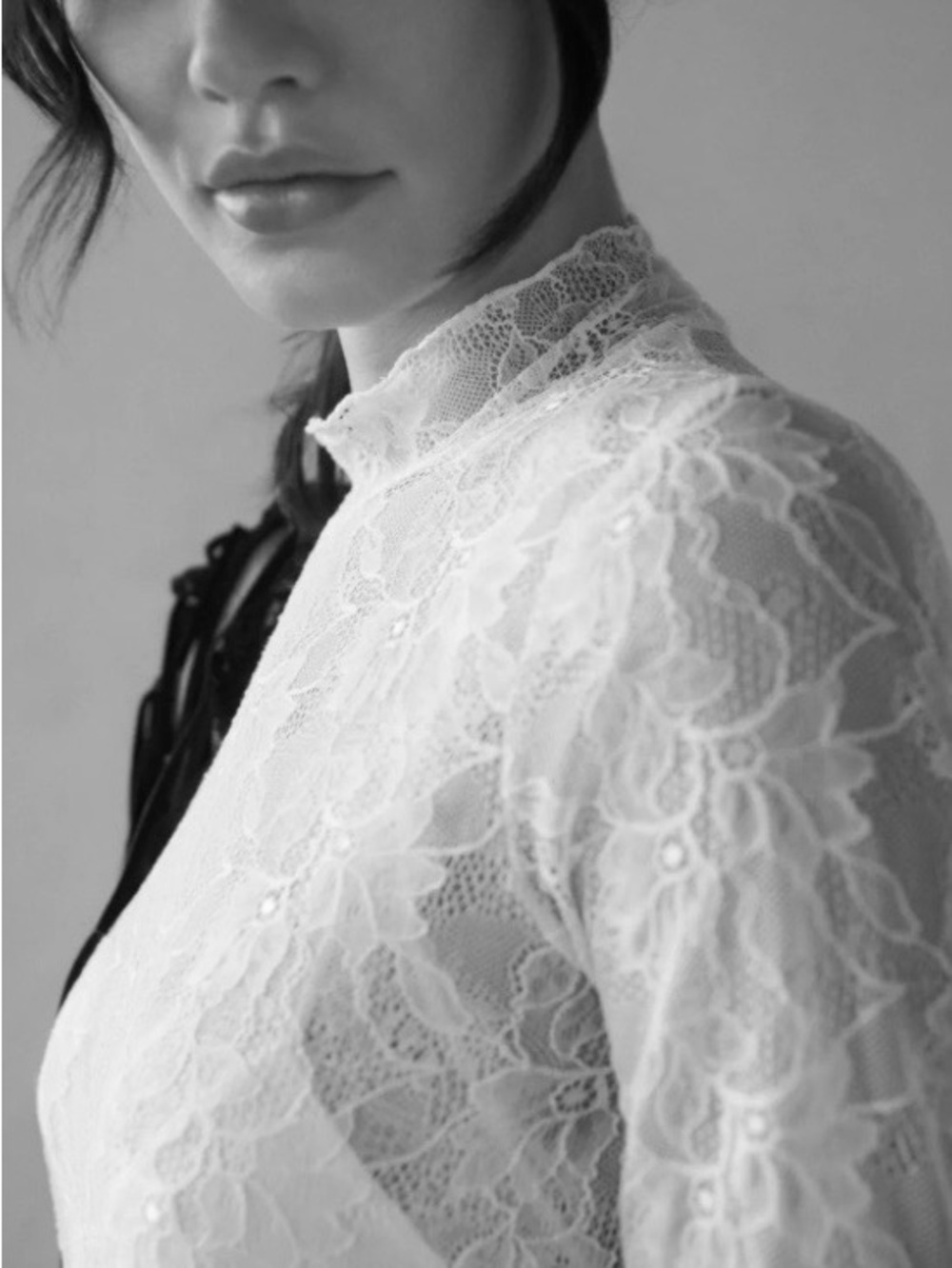 Anthropologie Cream Lace High-Neck Sheer Top